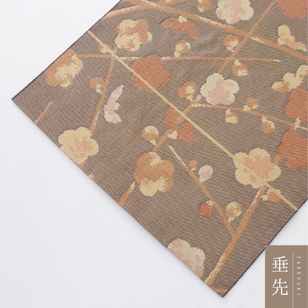 八寸名古屋帯 Aランク 帯丈358cm 正絹 六通 松葉仕立て 染め セミフォーマル 琳派 梅 金系・朱系 RP 1245-04089