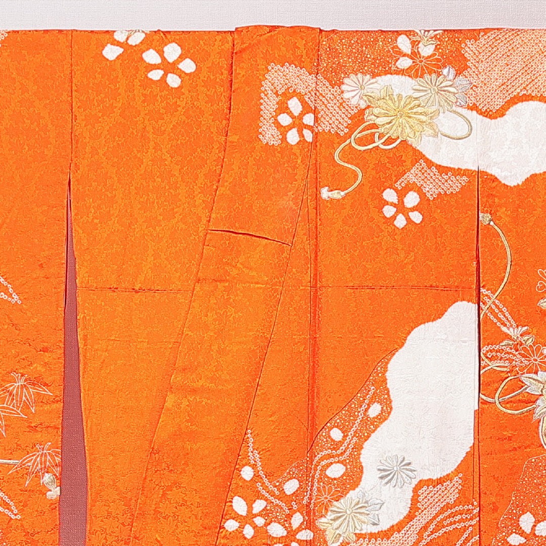 振袖 袷 身丈154cm 裄丈63cm フォーマル Cランク Sサイズ 正絹 広衿 牡丹 刺繍 金駒刺繍 1213-F0678