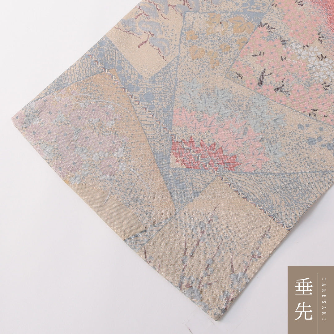 袋帯 帯丈436cm 正絹 六通 フォーマル 色紙重ね クリーム系 ベージュ系 1243-01776