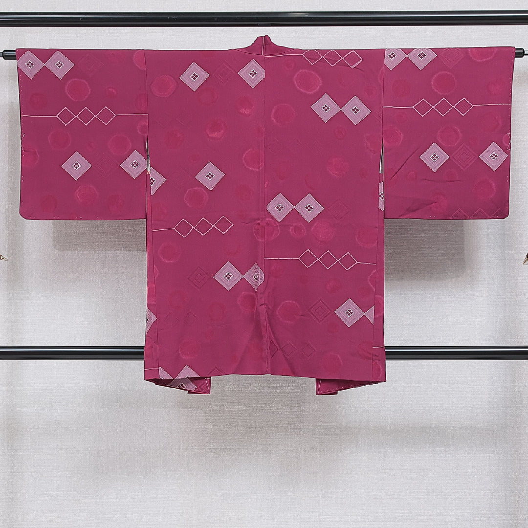 羽織 袷 身丈87cm 裄丈63cm 正絹 Sランク カジュアル Sサイズ 花菱 赤系 RP 1232-16123
