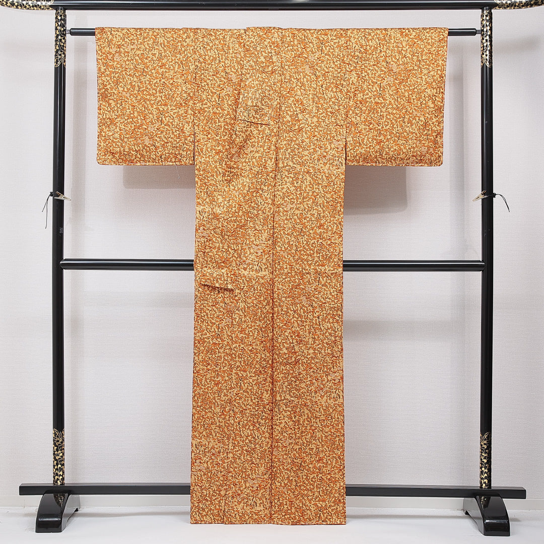 洗える着物 小紋 袷 身丈164cm 裄丈62cm ポリエステル Sランク インフォーマル 広衿 Lサイズ 創作柄 茶系 RP 1221-15821