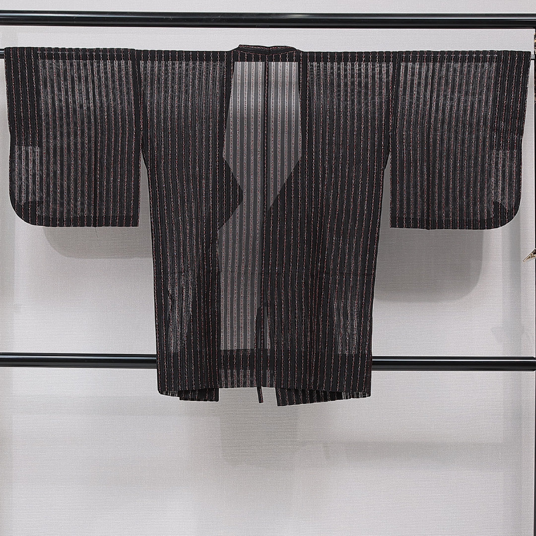 道行コート 夏物 洗える着物 夏物 身丈84cm 裄丈62cm ポリエステル Sランク Sサイズ フォーマル 縞 黒系 1263-15457