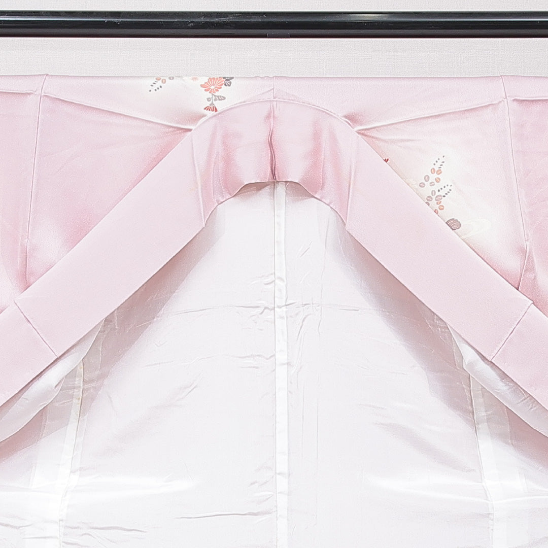 訪問着 袷 身丈167cm 裄丈66cm 正絹 Cランク セミフォーマル 広衿 XLサイズ 菊 吉祥文様 ピンク系 HP 1217-15741