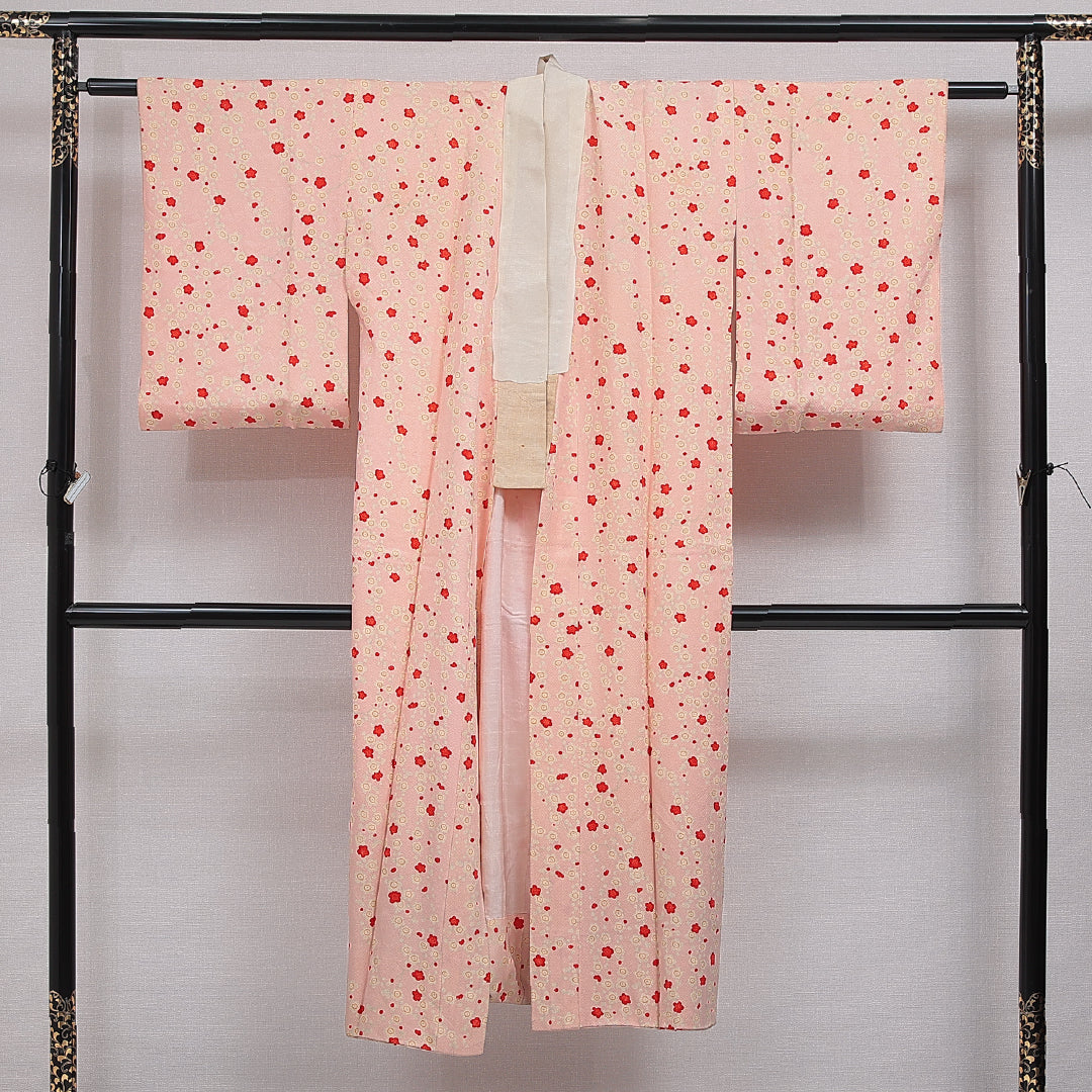 アンティーク 長襦袢 無双袖 身丈139cm 裄丈61cm 正絹 Cランク 2XLサイズ 梅 ピンク系 1229-16500