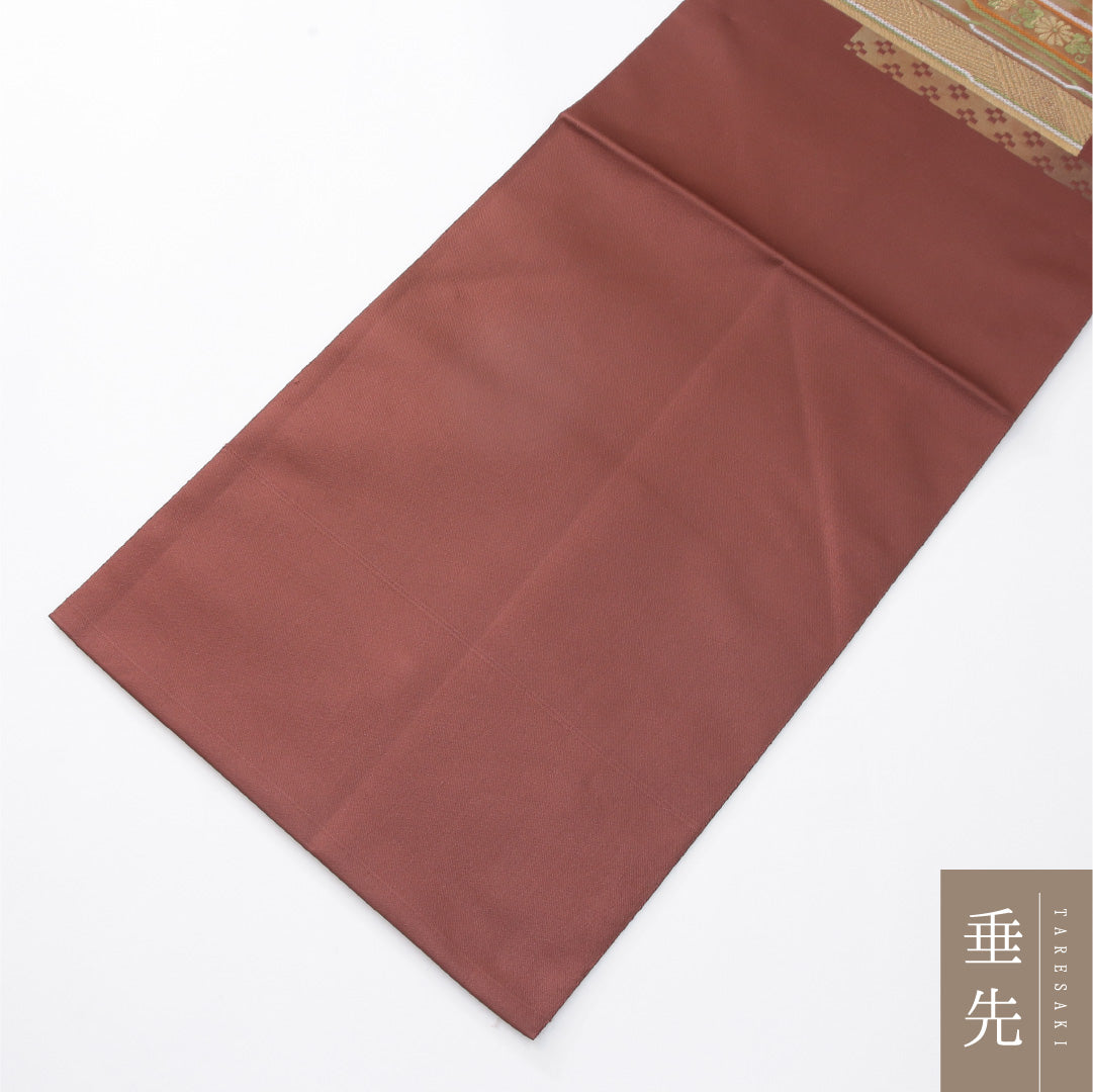 未使用品 八寸名古屋帯 Nランク 帯丈357cm 正絹 ポイント柄 名古屋仕立て 織り インフォーマル 創作柄 茶系 RP 1245-04171