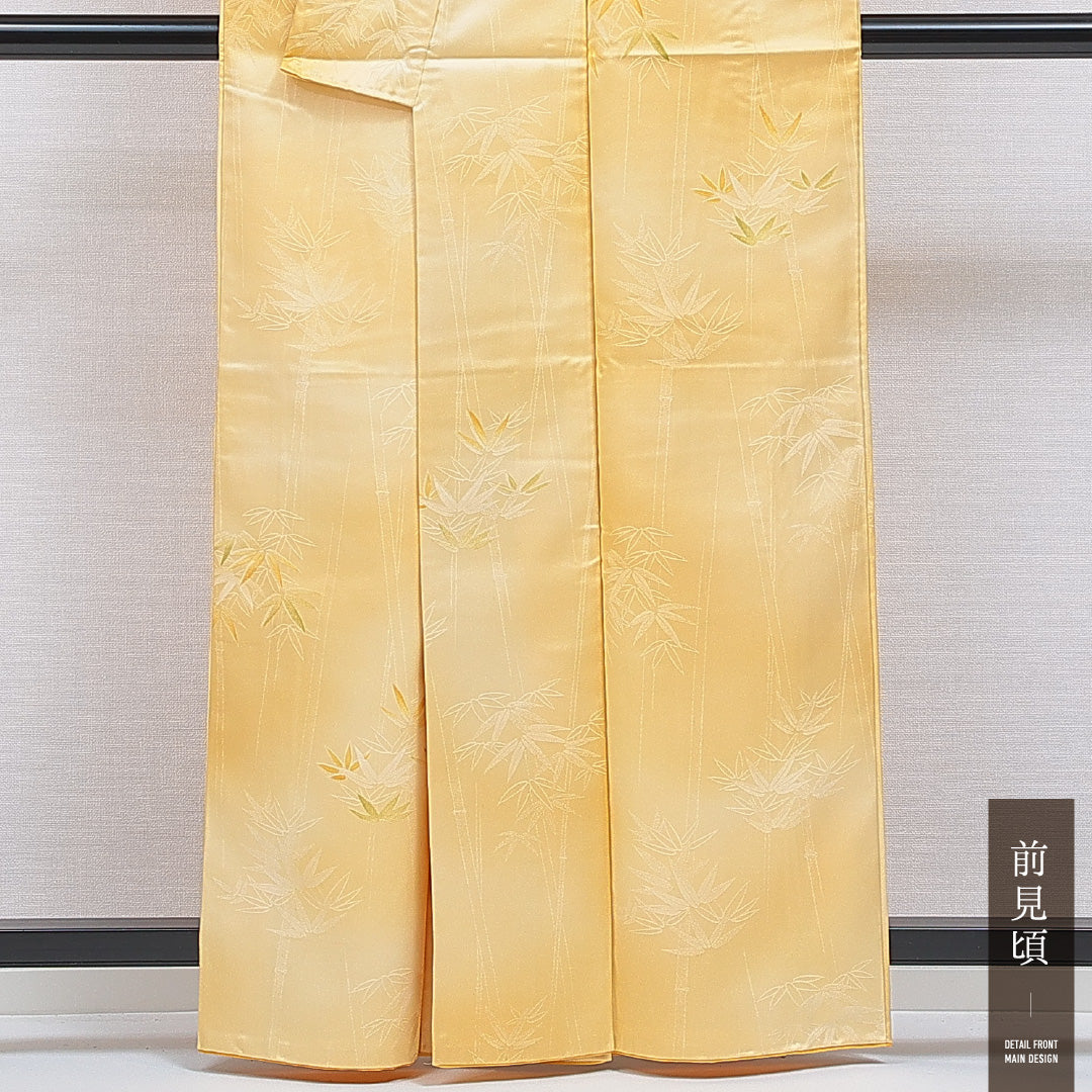 洗える着物 小紋 袷 身丈160cm 裄丈62cm ポリエステル Aランク インフォーマル 広衿 Lサイズ 笹 黄系 HP 1221-16332
