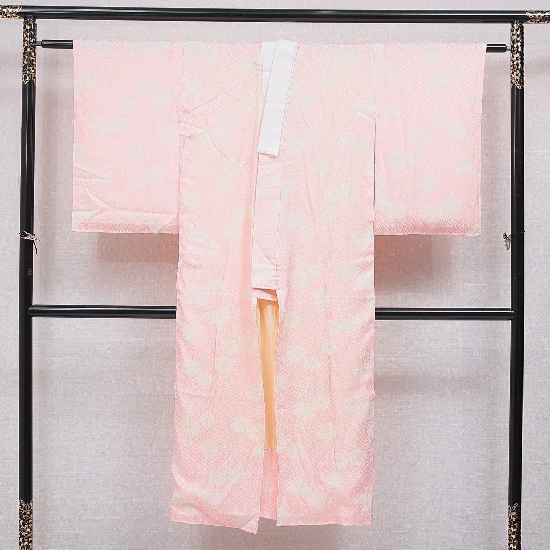 長襦袢 無双袖 身丈140cm 裄丈62cm 正絹 Aランク 3XLサイズ 菊 ピンク系 RP 1239-16692
