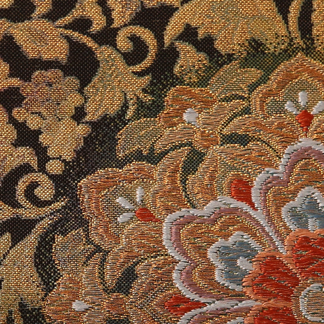 袋帯 帯丈428cm フォーマル 六通 Sランク 正絹 唐華 金系 黒系 1223-01899