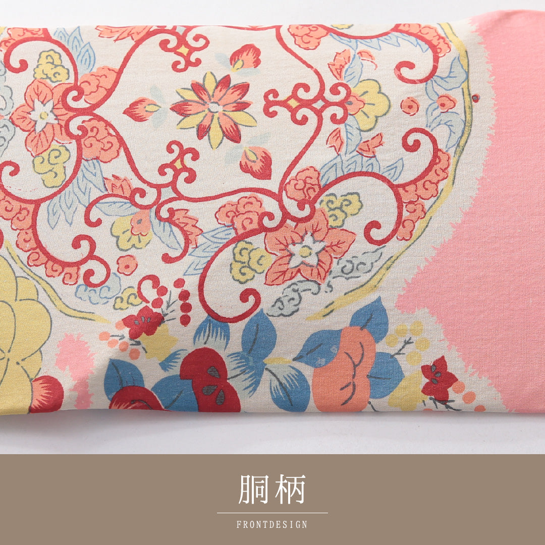 アンティーク 九寸名古屋帯 帯丈356cm 名古屋仕立て 全通 Bランク 正絹 染め帯 牡丹 ピンク系 1224-03880