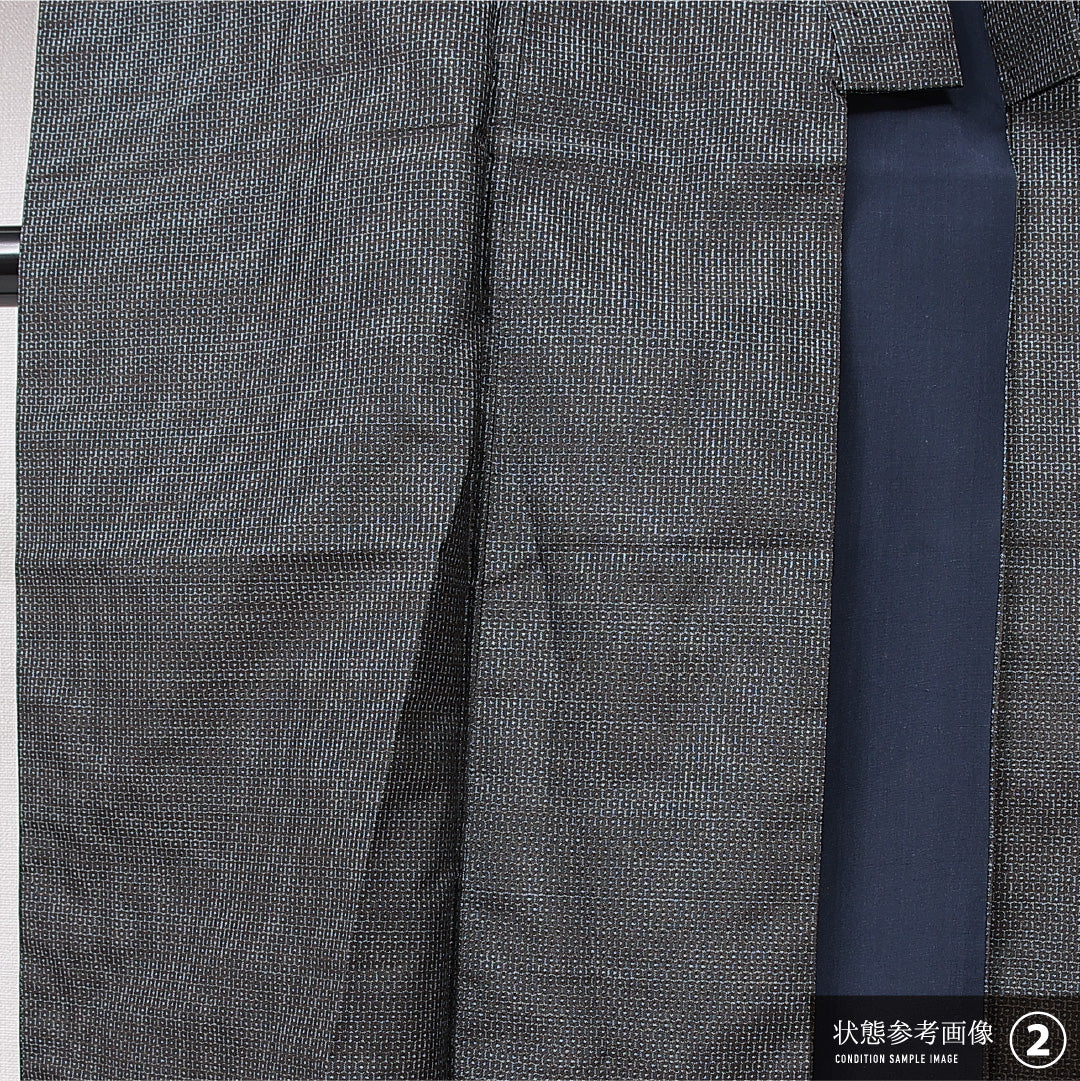 男着物 袷 身丈136cm 裄丈67cm 正絹 Aランク カジュアル 棒衿 Sサイズ 亀甲 紺系 RP 1224-15061