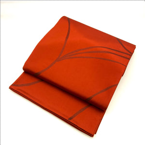 袋帯 シンプル 線 438cm 正絹 Sランク 六通 カジュアル 朱系 1123002122316
