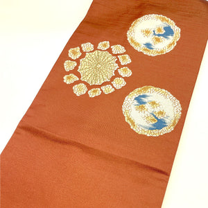 リサイクル着物】名古屋帯 川島織物 抽象花柄 帯丈365cm 正絹 Sランク