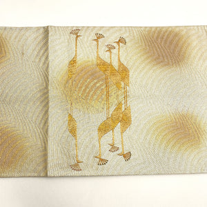 袋帯 古典 抽象鳥 孔雀 438cm 正絹 Sランク ポイント柄 フォーマル 金系 1123001732321