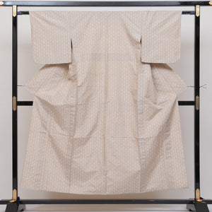 真綿紬 単衣 身丈151cm クリーム系 正絹 優品 幾何学カジュアル 1216321500052