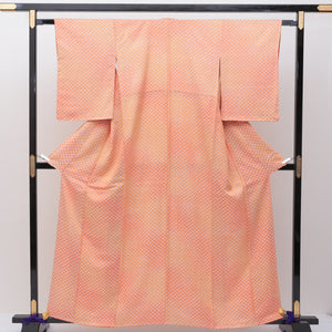 リサイクル着物通販 小紋 袷 身丈157cm 朱系 正絹 美品 しつけ糸