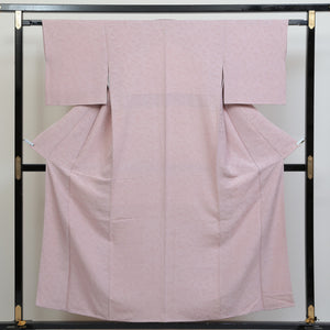 色無地 袷 身丈155cm 裄62.5cm 正絹 ピンク系 Aランク 桔梗 一つ紋 通年柄 1214331300165