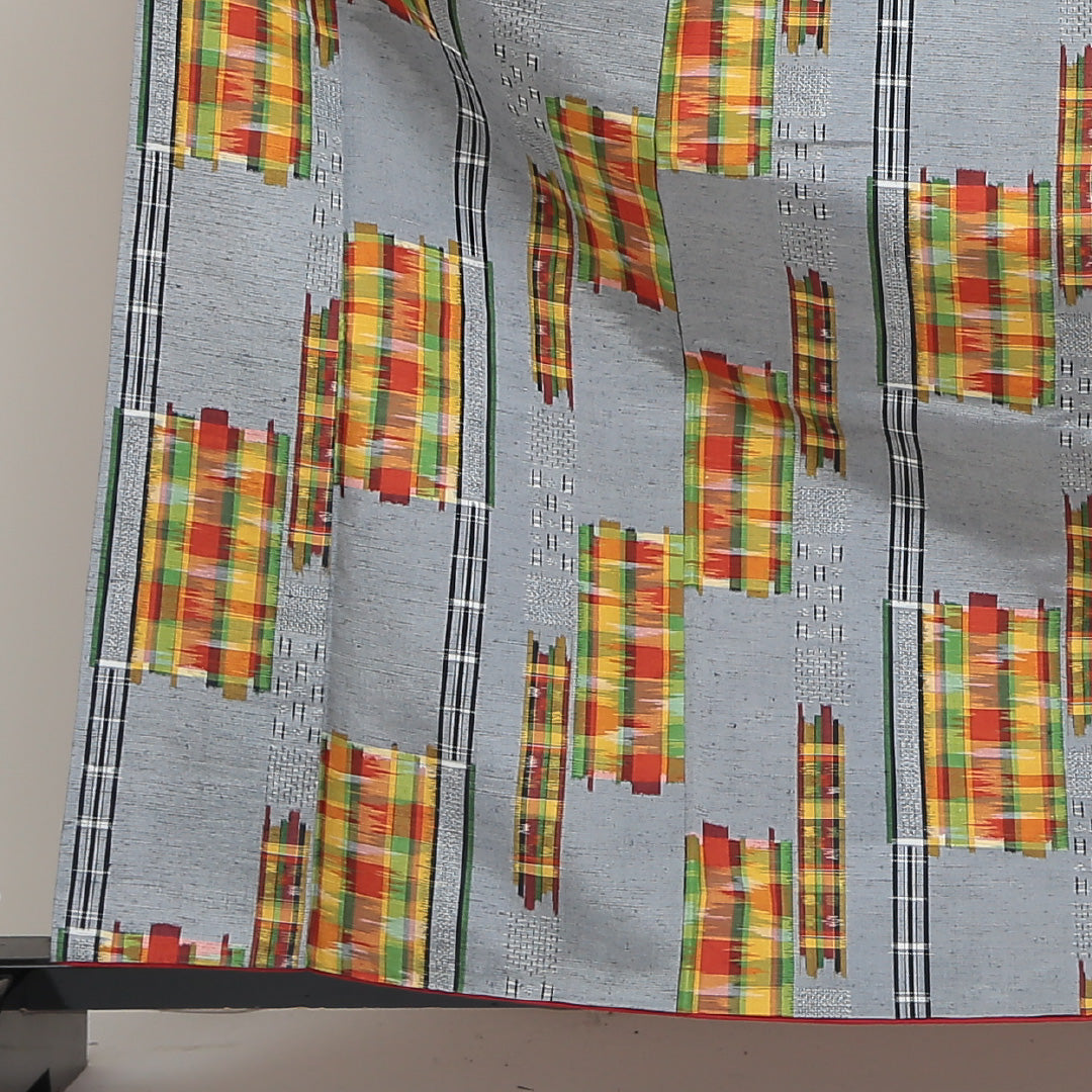 紬 袷 身丈163cm 裄67.5cm モダン格子 正絹 グレー系 Sランク 1216001752422