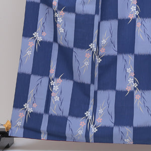リサイクル着物 小紋 袷 身丈 青系 洗える着物 桜四角繋ぎ 美品