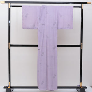 江戸小紋 袷 身丈155cm 紫系 正絹 美品 しつけ糸付 松 リサイクル着物 1215232000156