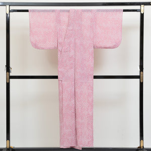 小紋 単衣 身丈147cm 裄62cm ピンク系 花柄 夏物 洗える着物 Aランク 1215008983113