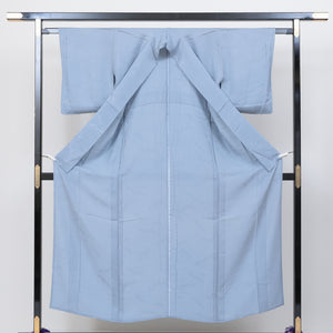 色無地 単衣 身丈152cm 青系 正絹 優品 一つ紋 リサイクル着物 1214321700044