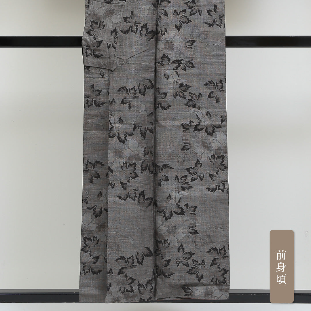 村山大島紬 袷 身丈154cm 裄丈64cm 正絹 Sランク インフォーマル 広衿 Sサイズ 蔦 グレー系 RP 1223-02759