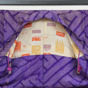 アンティーク 羽織 袷 身丈92cm 裄丈63cm 絞り 正絹 Cランク 紫系 総絞り 紐あり 紗綾型 1217001515820