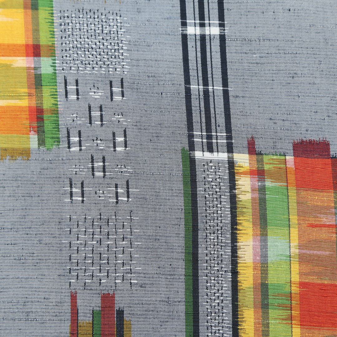 紬 袷 身丈163cm 裄67.5cm モダン格子 正絹 グレー系 Sランク 1216001752422