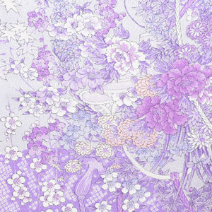 小紋 袷 身丈154cm 裄丈64cm 紫系 正絹 美品 花柄 植物柄 淡藤色 1215222000419