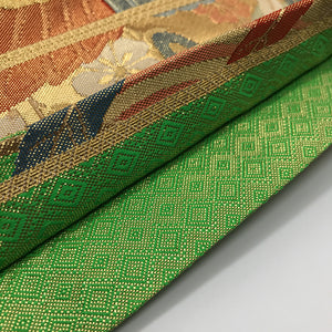 袋帯 帯丈444cm 六通 仕立て上がり フォーマル 紋意匠 西陣織 流水に鴛鴦 緑系 122321900114