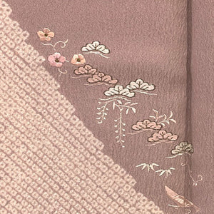 色留袖 身丈155～159cm 裄丈～62cm 袷 刺繡 正絹 Sランク 一つ紋 ピンク系 1111000112313