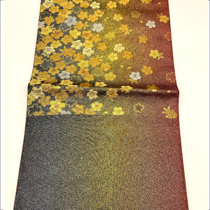 袋帯 桜模様 織り出し 427cm 正絹 Sランク 六通 セミフォーマル 金系 1123001312321