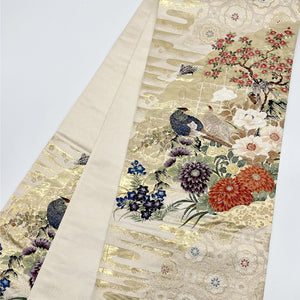 相良刺繍正絹 袋帯 格調高い 花びらぼかし引箔袋帯