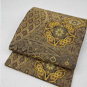 袋帯かぐら正絹  袋帯  ジャワ金更紗輪奈織 (モール織り)未使用
