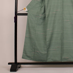 紬 身丈156cm 手織すくい織 霞 正絹 美品 袷 緑系 1116000042319