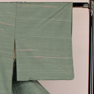 紬 身丈156cm 手織すくい織 霞 正絹 美品 袷 緑系 1116000042319
